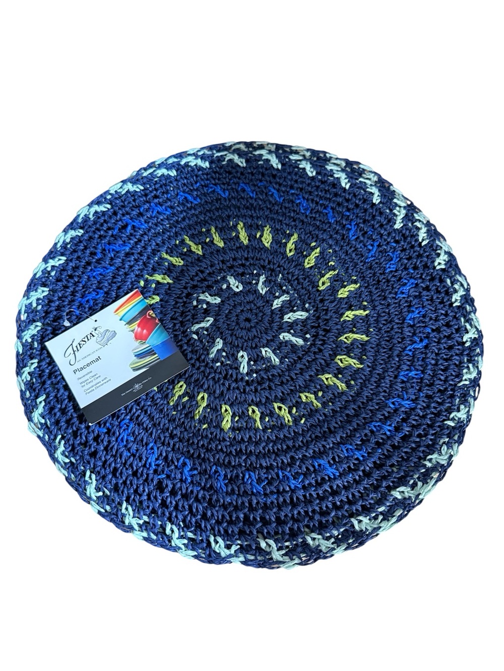 6 New Fiesta Fiestaware Round Woven Placemats Cobalt Lemongrass 15”